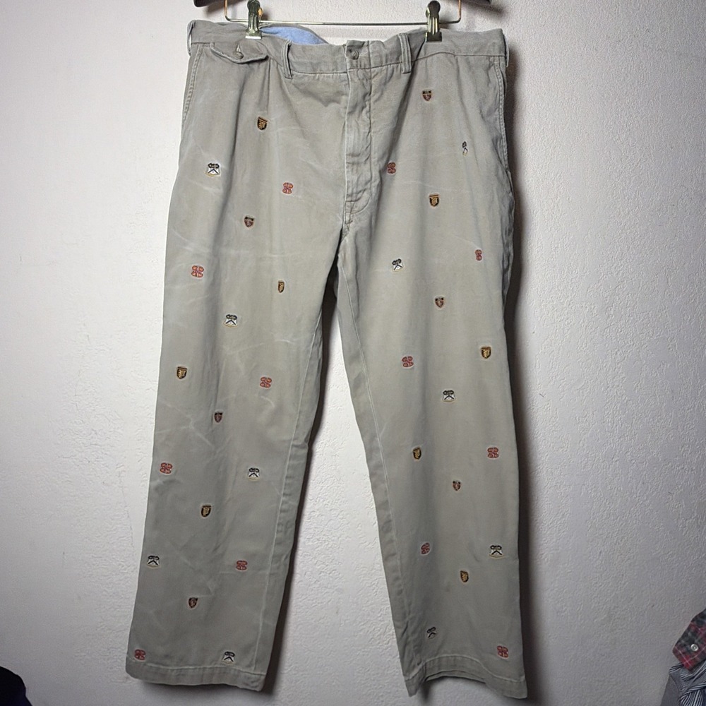 Polo Ralph Lauren Slim Fit Khaki Tan Embroidered Crest Shield Chino Pants 42Bx30